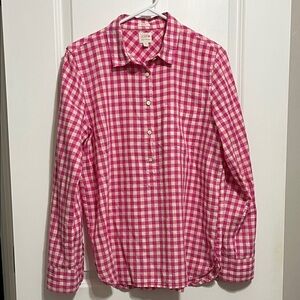 J. Crew Factory Pink Gingham Gauze Shirt Boy Fit Medium